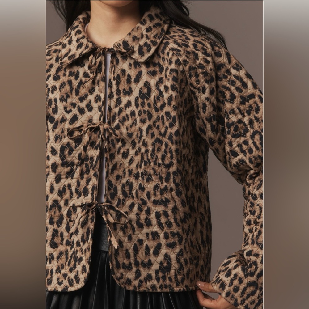 Anthropologie Leopard Print Teddy Jacket in Brown and Black